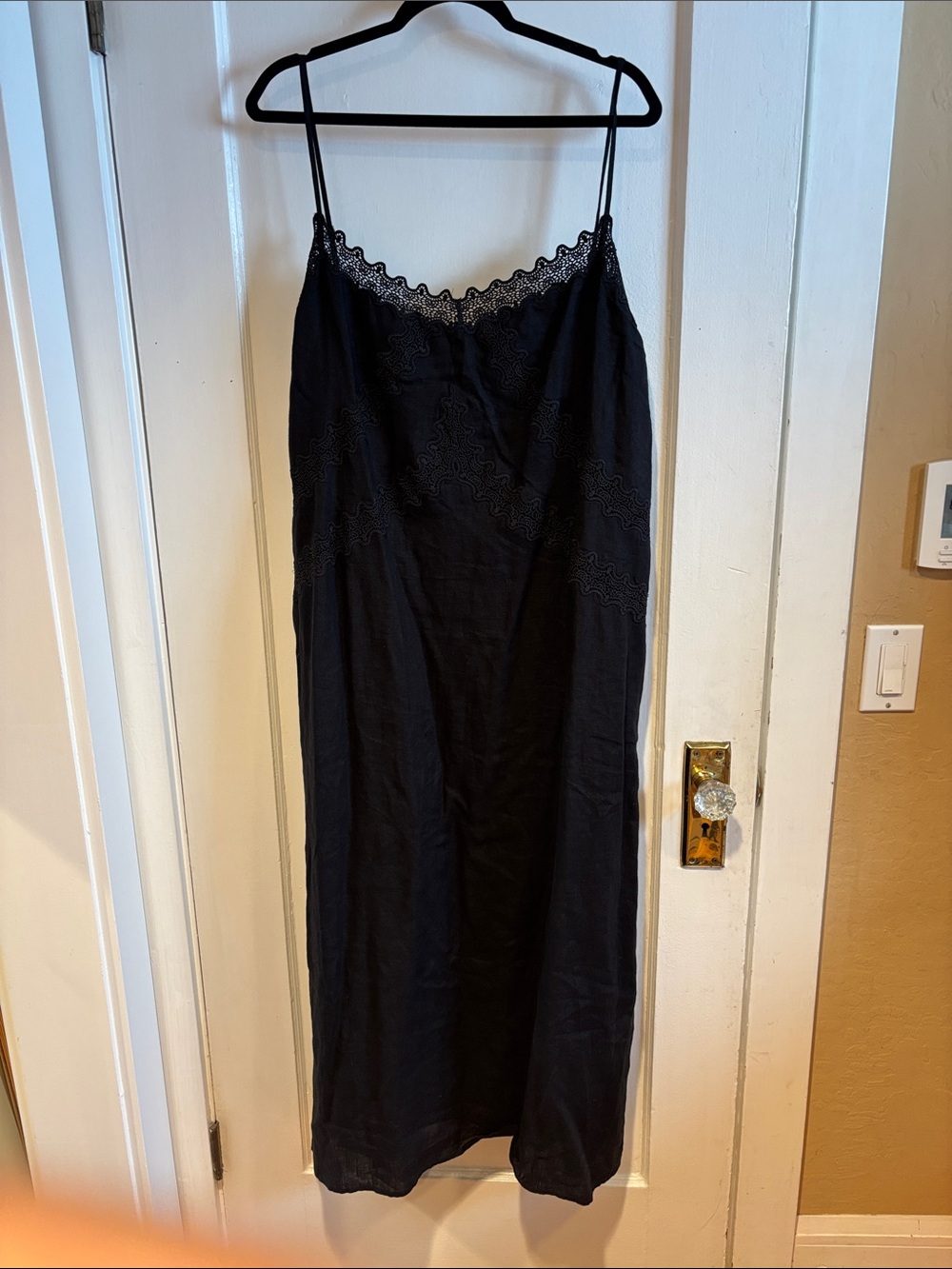 J Crew Black Lace-Trim Slip Dress - Women's Intimates 100% Linen